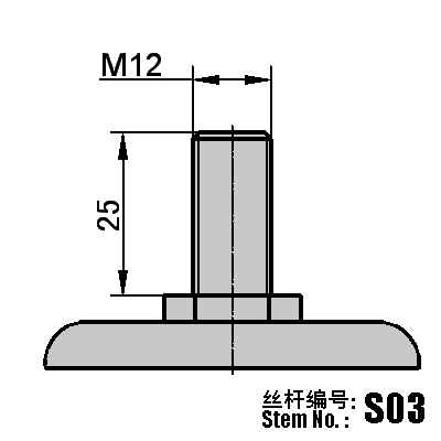 Vástago roscado de 4" giratorio (Goma sobre núcleo de nailon) Rueda (negra) M12*25
